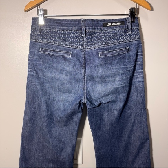 Love Moschino Blue Wide Leg Jeans Size 28 Hemmed Heart Pockets - Picture 7 of 12